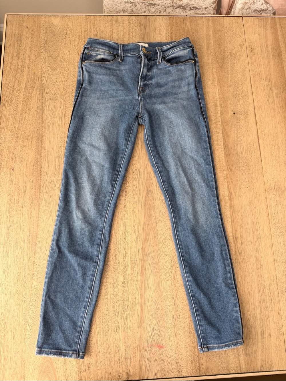 FRAME Le High Skinny Classic Women's Mid-Blue Slim Fit Jeans Navy Side Piping